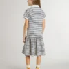 Abito midi da bambina in misto cotone a righe con ricami
