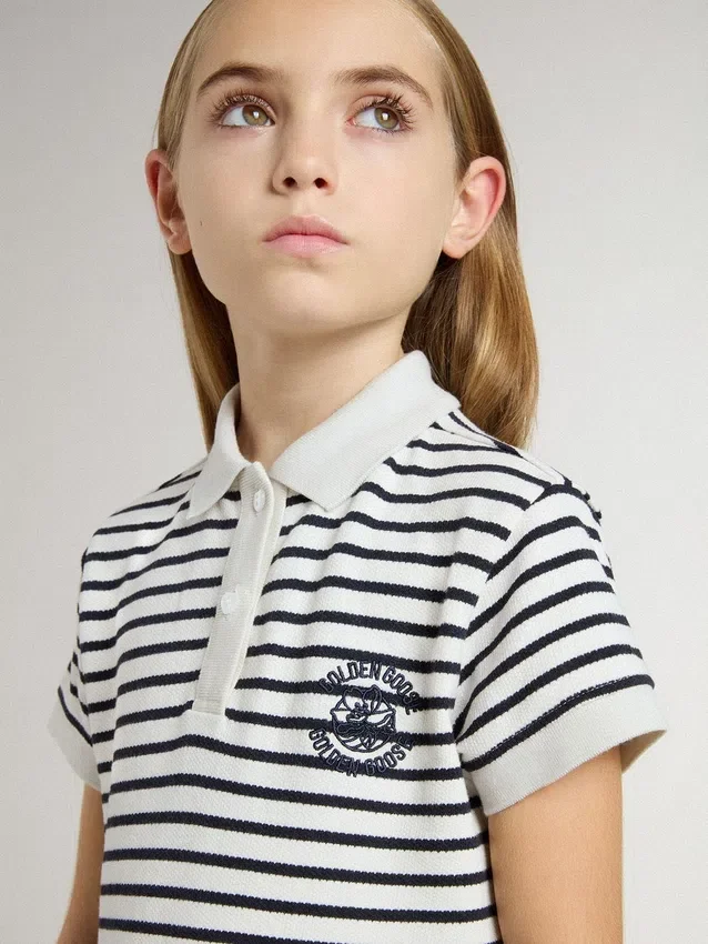 Abito midi da bambina in misto cotone a righe con ricami