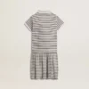 Abito midi da bambina in misto cotone a righe con ricami