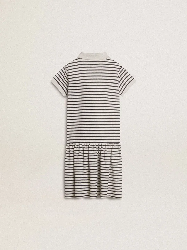 Abito midi da bambina in misto cotone a righe con ricami