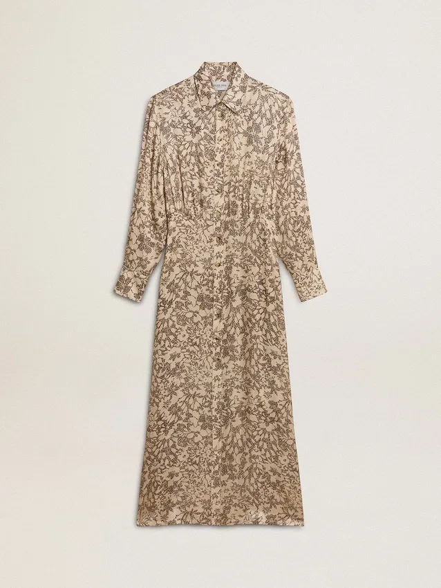 Abito midi da donna in misto seta con stampa floreale