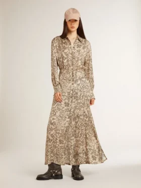 Abito midi da donna in misto seta con stampa floreale