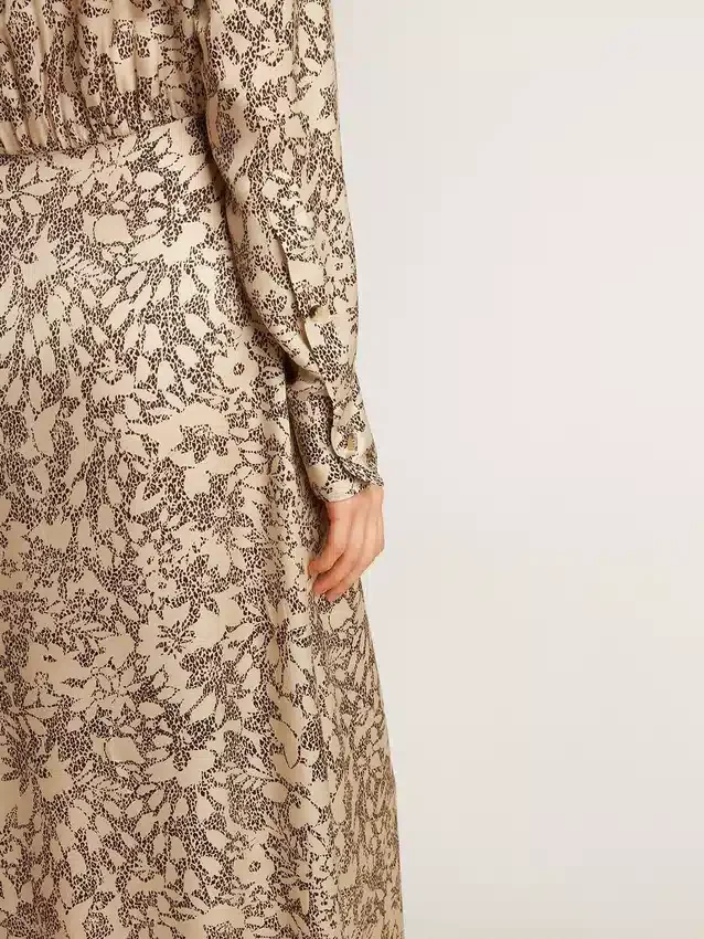 Abito midi da donna in misto seta con stampa floreale