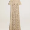 Abito midi da donna in pizzo trasparente color crema