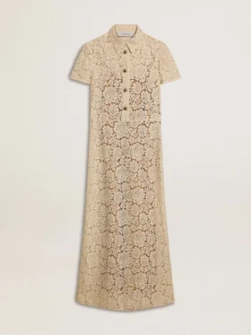 Abito midi da donna in pizzo trasparente color crema