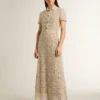 Abito midi da donna in pizzo trasparente color crema