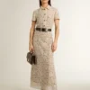 Abito midi da donna in pizzo trasparente color crema