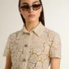 Abito midi da donna in pizzo trasparente color crema