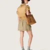 Abito safari da donna in cotone beige e verde militare con tasche maxi