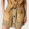 Abito safari da donna in cotone beige e verde militare con tasche maxi