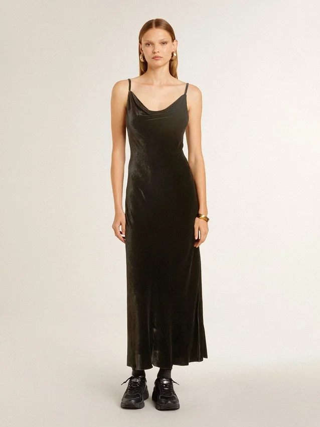 Abito slip da donna nero effetto velluto