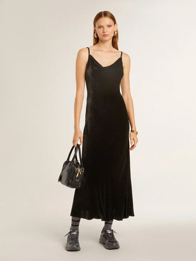 Abito slip da donna nero effetto velluto