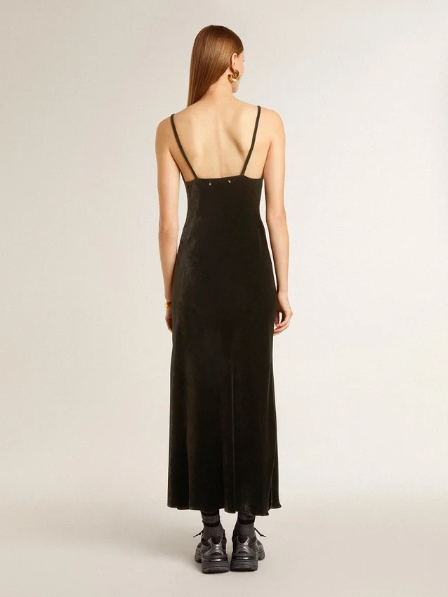 Abito slip da donna nero effetto velluto