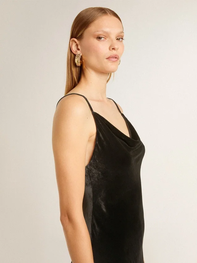 Abito slip da donna nero effetto velluto