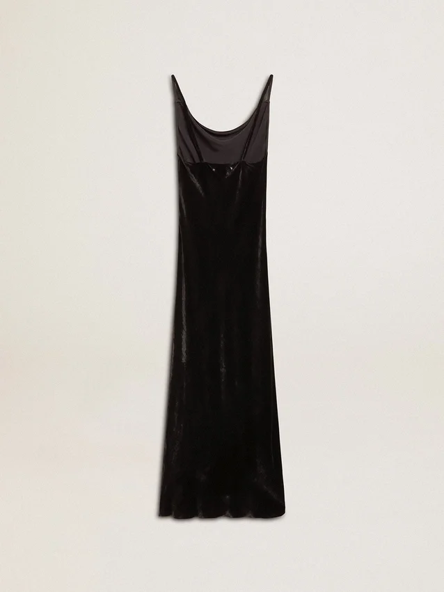 Abito slip da donna nero effetto velluto