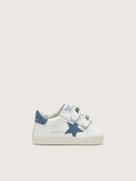 Baby Old School in pelle bianca con stella in pelle scamosciata blu denim