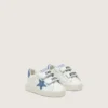Baby Old School in pelle bianca con stella in pelle scamosciata blu denim