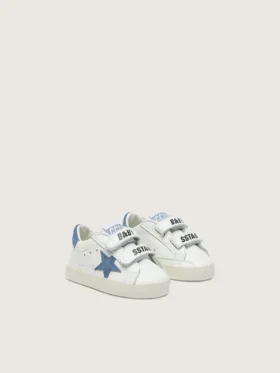Baby Old School in pelle bianca con stella in pelle scamosciata blu denim