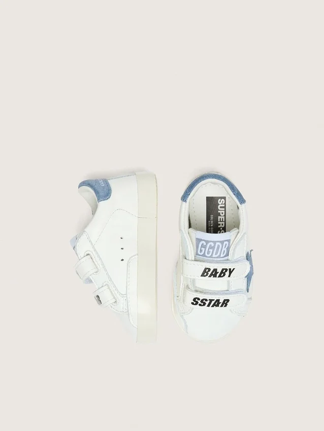 Baby Old School in pelle bianca con stella in pelle scamosciata blu denim