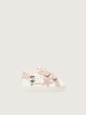 Baby School in nappa con stella in pelle scamosciata rosa e stampa con mascotte