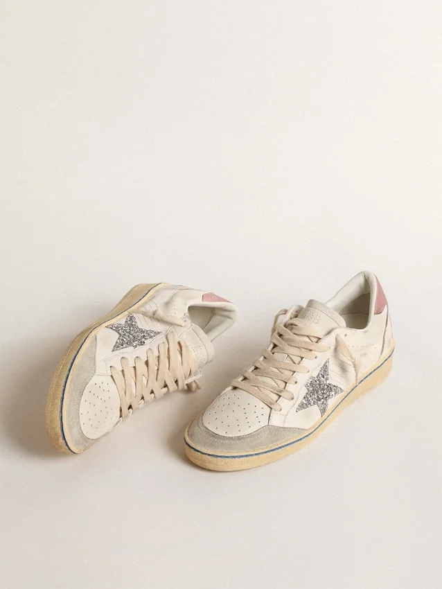 Ball Star con stella glitterata e linguetta sul tallone in pelle scamosciata rosa