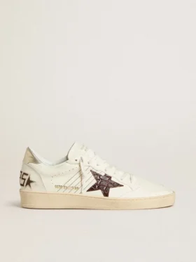 Ball Star con stella in pelle bordeaux con stampa coccodrillo e linguetta sul tallone dorata