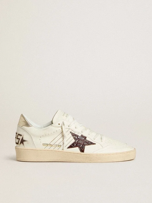 Ball Star con stella in pelle bordeaux con stampa coccodrillo e linguetta sul tallone dorata
