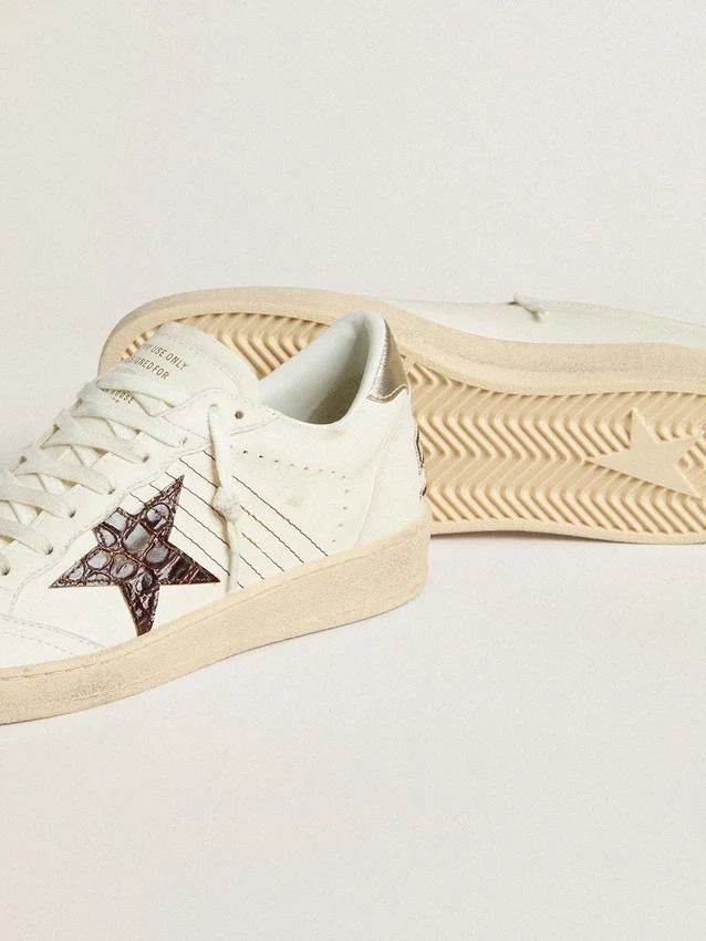 Ball Star con stella in pelle bordeaux con stampa coccodrillo e linguetta sul tallone dorata