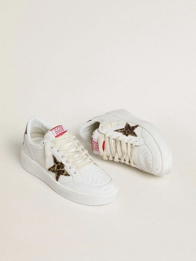 Ball Star con stella in pelle di pony leopardata e linguetta sul tallone in pelle laminata nera