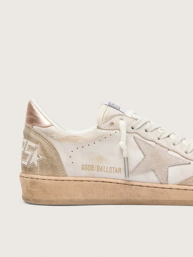 Ball Star con stella in pelle scamosciata rosa, bordi glitterati argento e linguetta sul tallone in oro rosa