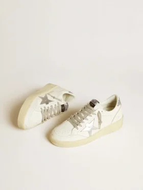 Ball Star da donna con stella in pelle argentata e linguetta sul tallone con glitter argentati