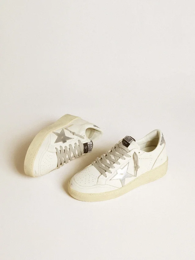 Ball Star da donna con stella in pelle argentata e linguetta sul tallone con glitter argentati