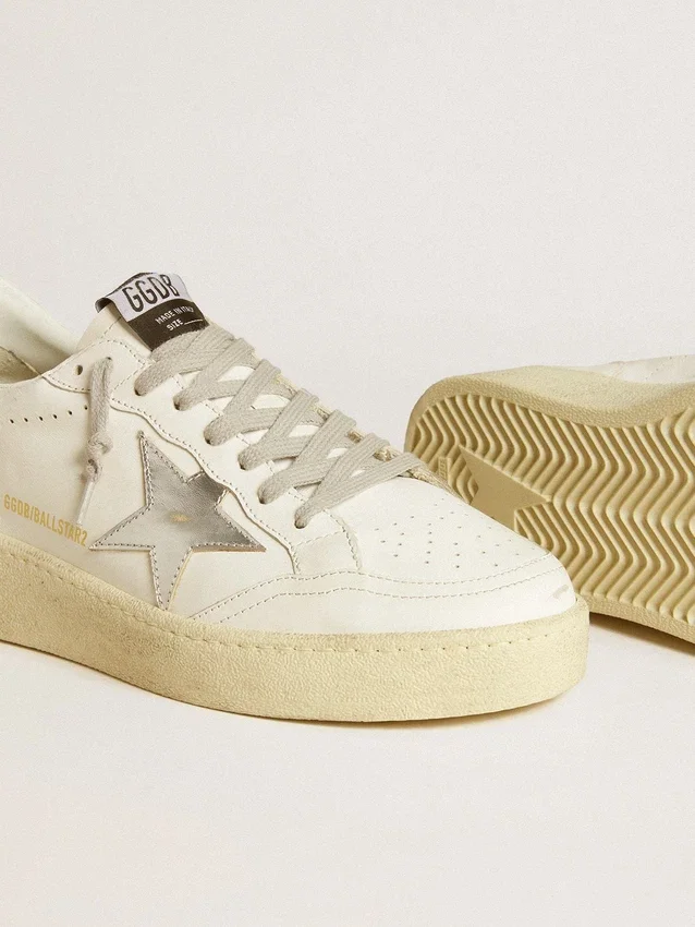 Ball Star da donna con stella in pelle argentata e linguetta sul tallone con glitter argentati