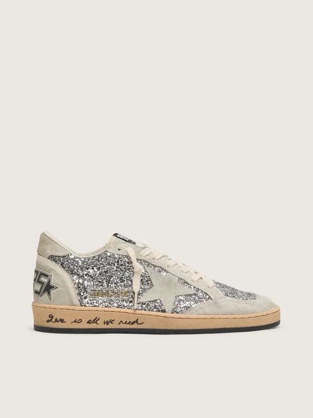 Ball Star da donna in glitter argento con inserti in pelle scamosciata grigio ghiaccio