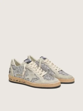 Ball Star da donna in glitter argento con inserti in pelle scamosciata grigio ghiaccio