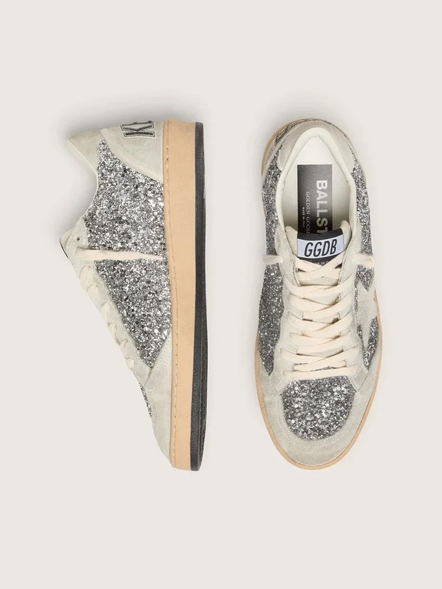 Ball Star da donna in glitter argento con inserti in pelle scamosciata grigio ghiaccio