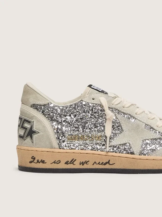 Ball Star da donna in glitter argento con inserti in pelle scamosciata grigio ghiaccio