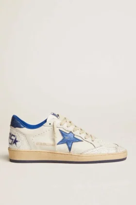 Ball Star da donna in nappa bianca con stella e linguetta sul tallone in pelle metallizzata blu brillante