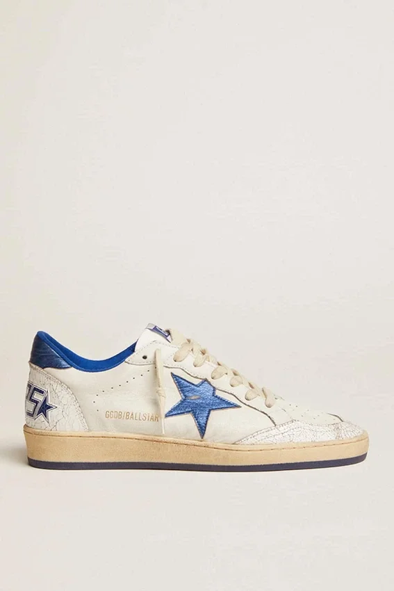 Ball Star da donna in nappa bianca con stella e linguetta sul tallone in pelle metallizzata blu brillante