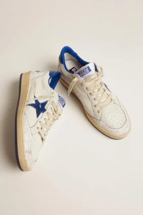 Ball Star da donna in nappa bianca con stella e linguetta sul tallone in pelle metallizzata blu brillante