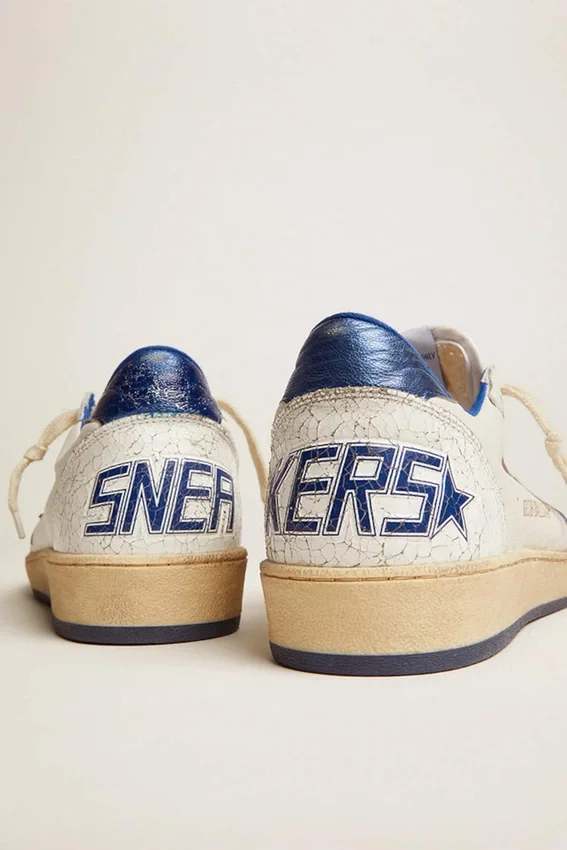 Ball Star da donna in nappa bianca con stella e linguetta sul tallone in pelle metallizzata blu brillante