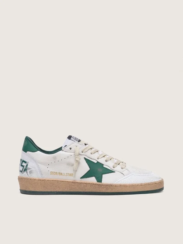 Ball Star da donna in nappa bianca con stella e linguetta sul tallone in pelle verde