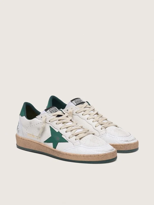 Ball Star da donna in nappa bianca con stella e linguetta sul tallone in pelle verde