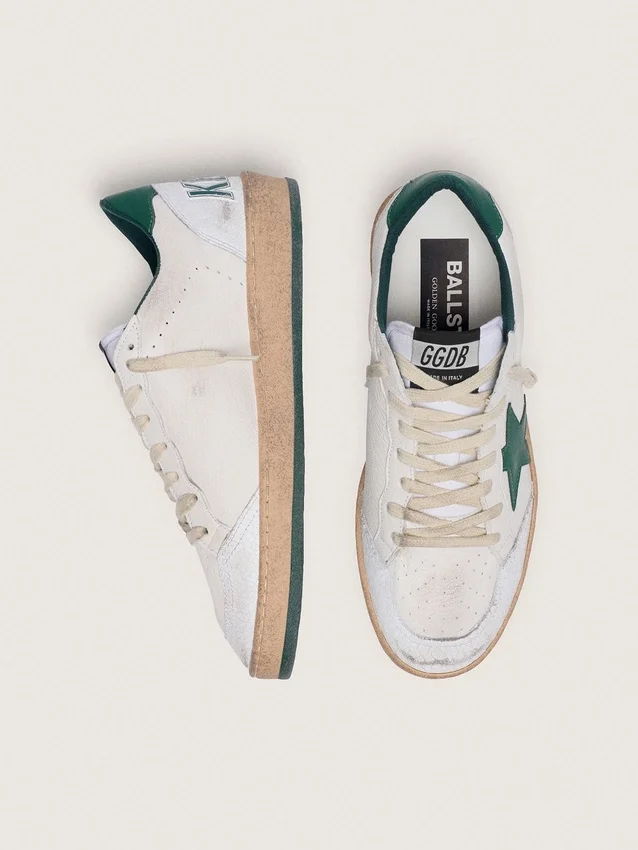 Ball Star da donna in nappa bianca con stella e linguetta sul tallone in pelle verde
