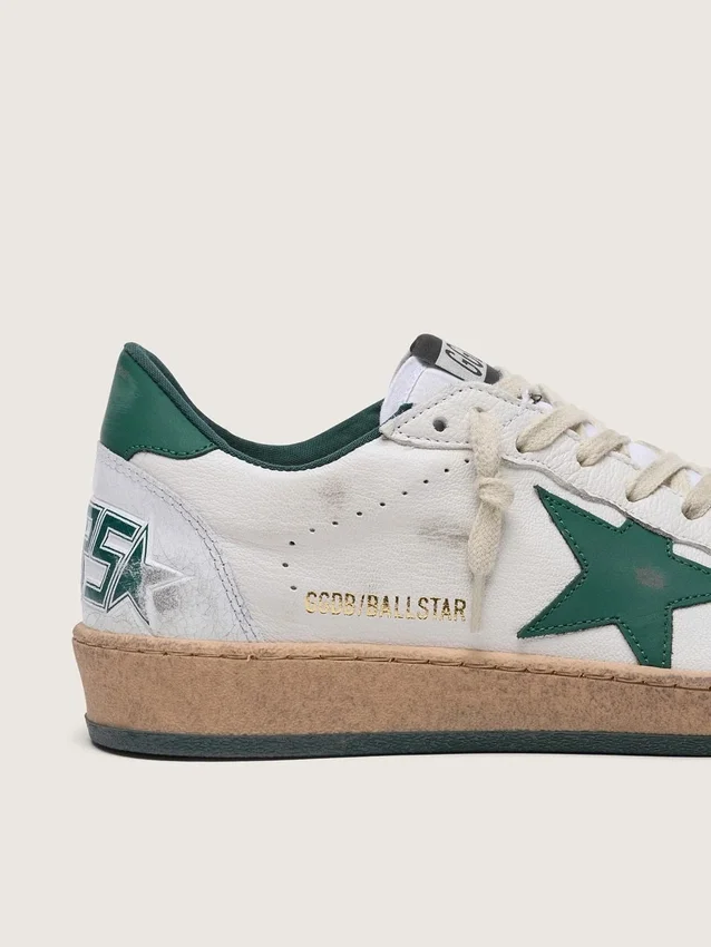 Ball Star da donna in nappa bianca con stella e linguetta sul tallone in pelle verde