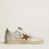 Ball Star da donna in nappa bianca e rete con stella in nabuk color tabacco e linguetta sul tacco beige