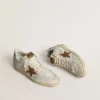Ball Star da donna in nappa bianca e rete con stella in nabuk color tabacco e linguetta sul tacco beige