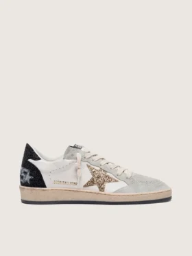 Ball Star da donna in nappa e pelle scamosciata con stella glitterata e linguetta sul tacco nera