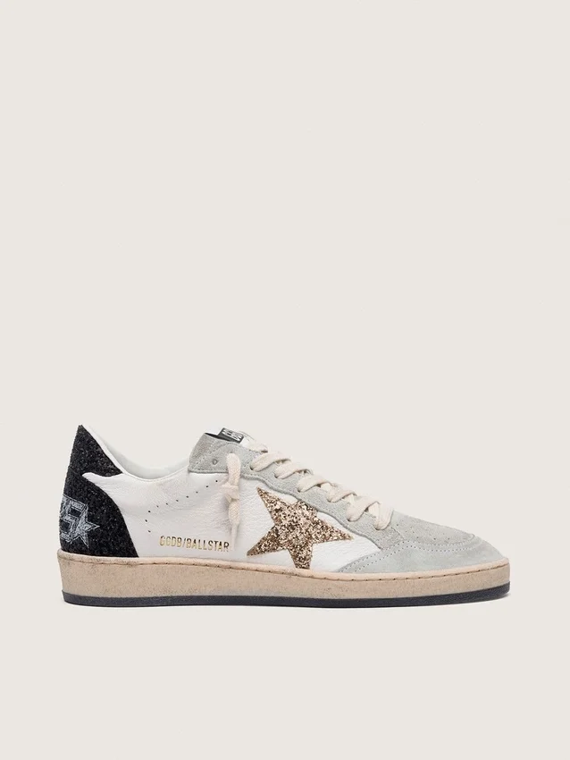 Ball Star da donna in nappa e pelle scamosciata con stella glitterata e linguetta sul tacco nera
