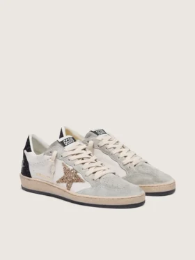 Ball Star da donna in nappa e pelle scamosciata con stella glitterata e linguetta sul tacco nera